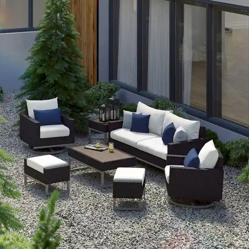 Milo Espresso 7 Piece Sunbrella Outdoor Patio Motion Deep Seating Set