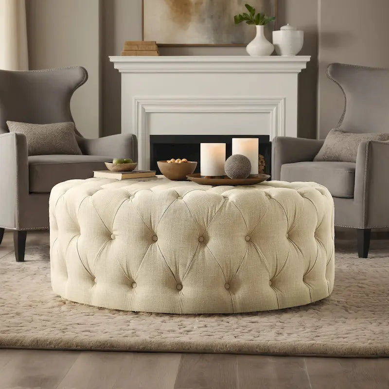 Round Tufted Ottoman with Casters