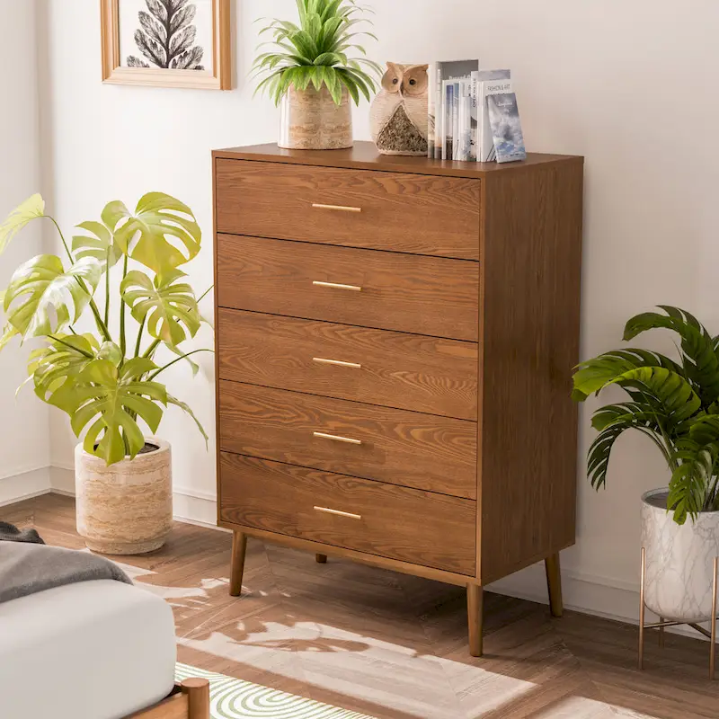 Midcentury Walnut 5-Drawer Chest with Interlocking Drawers