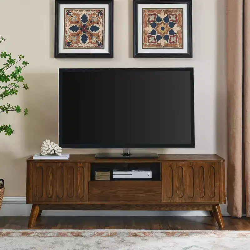GDFStudio Kriknak Mid-Century Modern 59.1'' Wooden Fluted TV Stand with 2 Doors and 1 Drawer