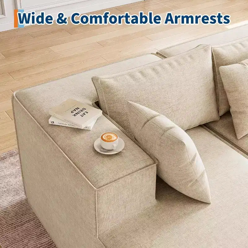 Modular Sectional Couches for Living Room, Modern Polyester Upholstered L Shaped Couch with Pillows, Cloud Upholstered Sofa