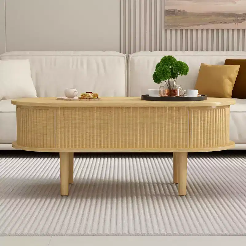 40 Modern Oval Lift-Top Coffee Table with Hidden Storage, Rustic Center Table for Living Room, Space-Saving Lift-Top Cocktail Table-Panipeachy