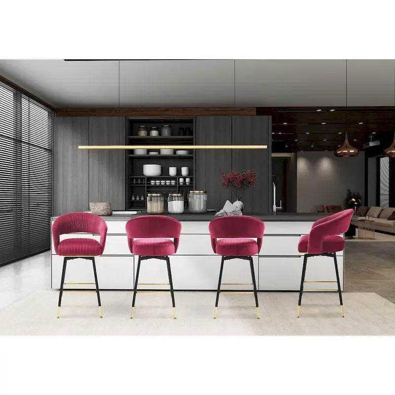Hausfame Velvet Upholstered Set of 2 Swivel Barstool With Backs - 22.2 in. W X 21.5 in. D X 40 in. H