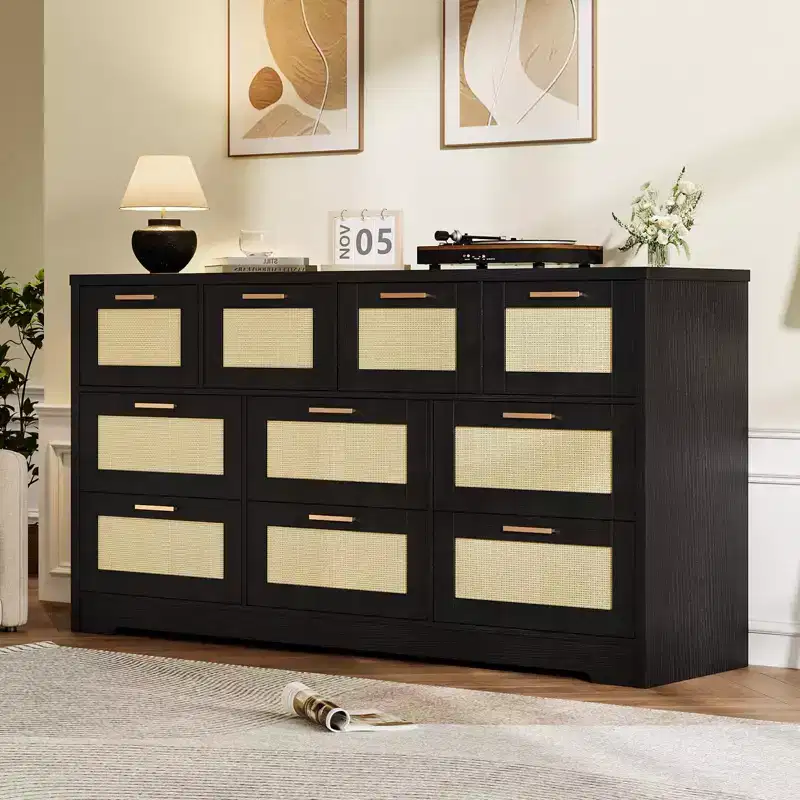 10-Drawer Rattan Dresser