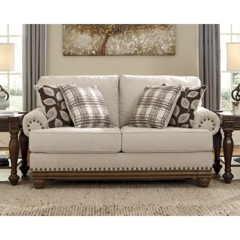Traditional Wheat Brown Loveseat with Nailhead Trim