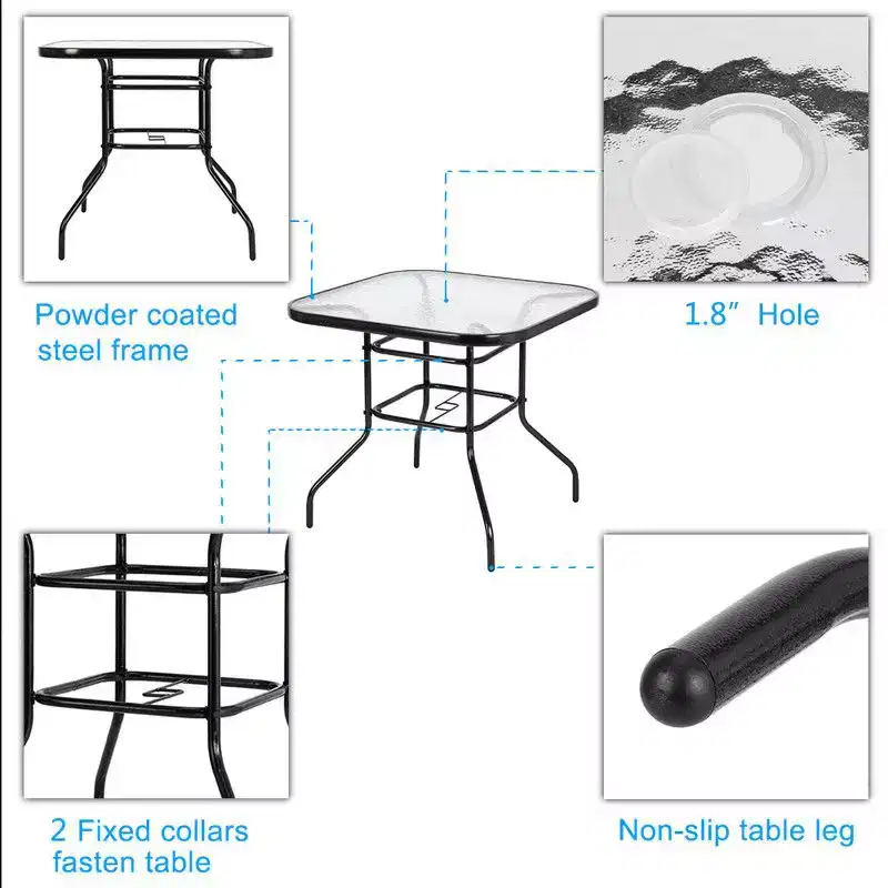 Karl Home Square Glass Outdoor Dining Table