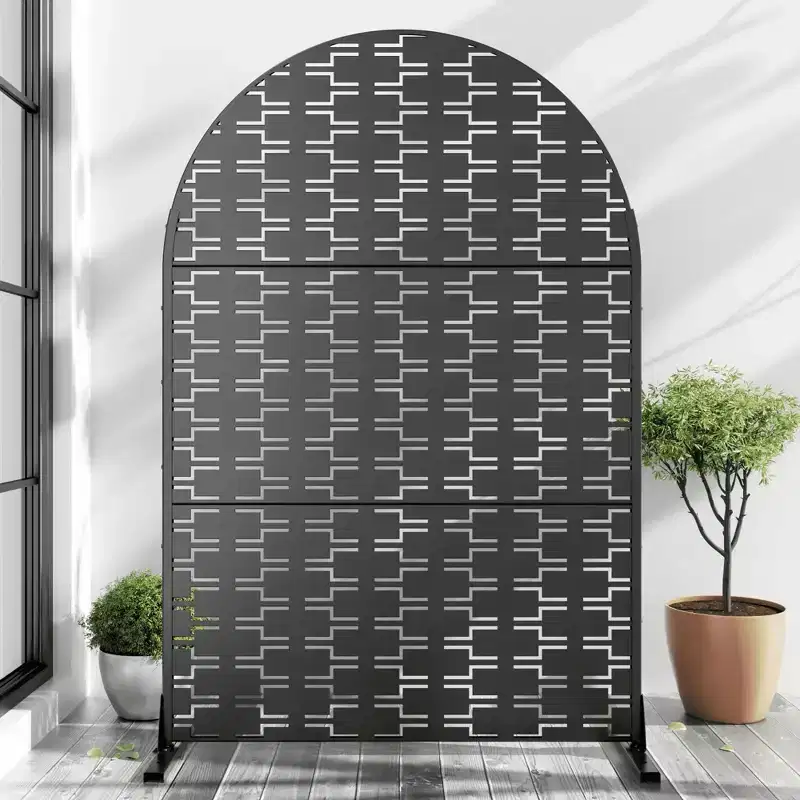Room Divider Screen Brick 01 Black Arch Galvanized Sheet 72x47x16in 3-Piece