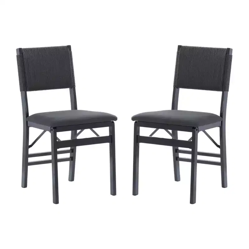 Set of 2 Thames Rope Back Padded Seat Midcentury Modern Folding Chair Black: Rubberwood, Polyester Upholstery, No Assembly Required