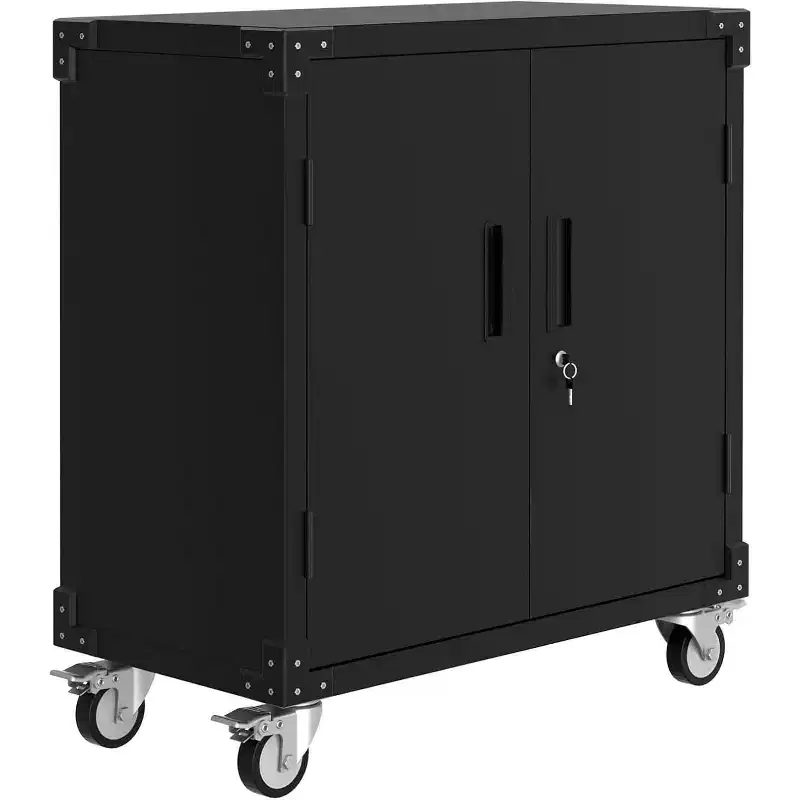 Rolling Tool Storage Cabinet with Wheel, Heavy Duty Metal Garage Storage Organizer with Adjustable Shelf & Locks, Tool Cabinet for Warehouse Workshop