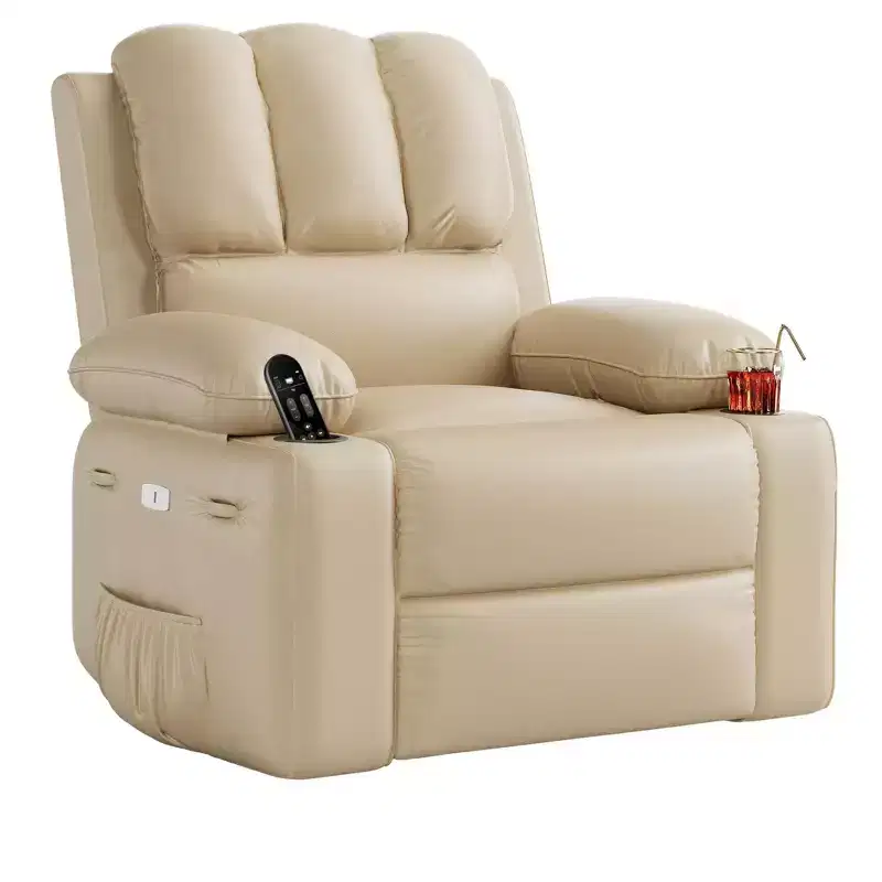 Power Recliner Chair with Heat & Massage, 360 Swivel | PU Leather | Single Seat