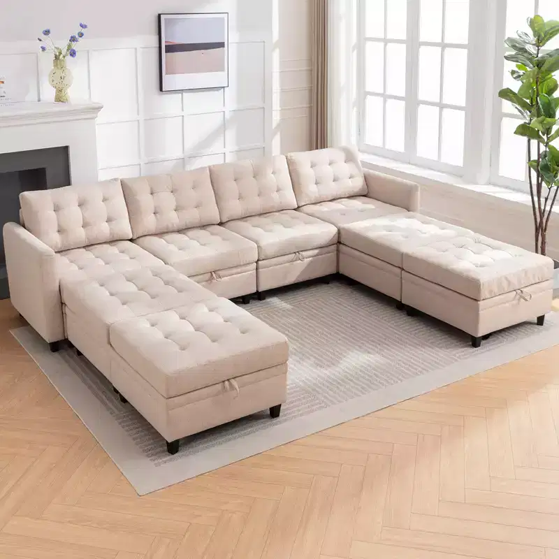 Mjkone Modular Convertible Sectional Sofa with Adjustable Armrest,Storage Ottoman,Modern L/U Shaped Sofa Bed