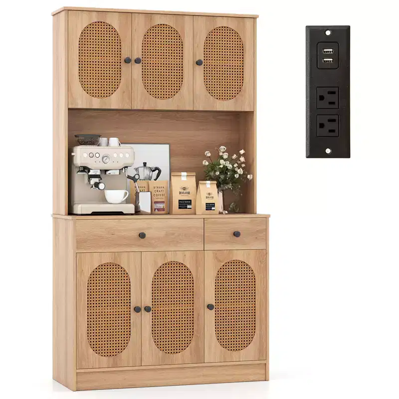 Costway Kitchen Pantry Cabinet w/ Charging Station 71 Tall Kitchen Buffet Cabinet