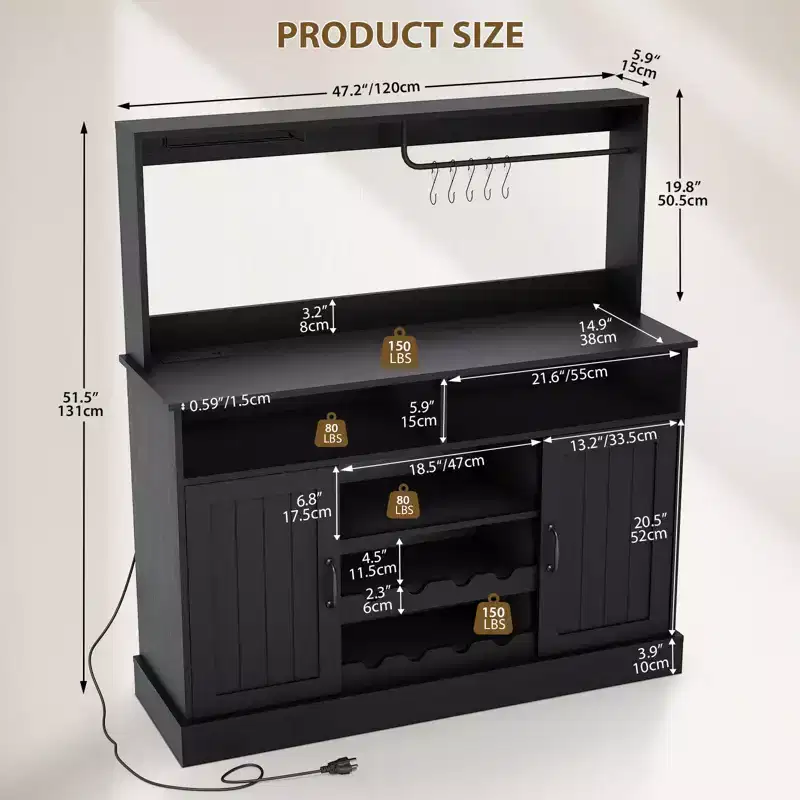 MDF Wine Storage Cabinet, Durable Construction, Suitable for Living Rooms and Dining Rooms with Glassware Rack