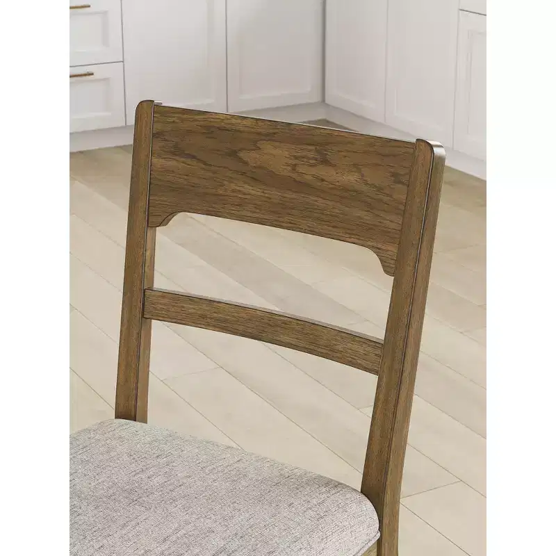 Signature Design by Ashley Cabalynn Counter Height Upholstered Barstools, Set of 2, Light Brown Frame with Cushioned Oatmeal Seat