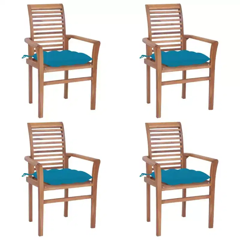 vidaXL Stackable Dining Chairs with Light Blue Cushions - Solid Teak Wood - Perfect for Garden, Patio, and Dining Room