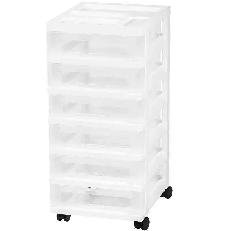 6 Drawer Rolling Storage Cart with Organizer Top, White