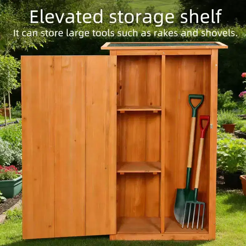 Wooden Outdoor Storage Shed - Lockable, Waterproof Garden Tool Cabinet with Flat Roof for Backyard, Terrace, Lawn & Farmland.