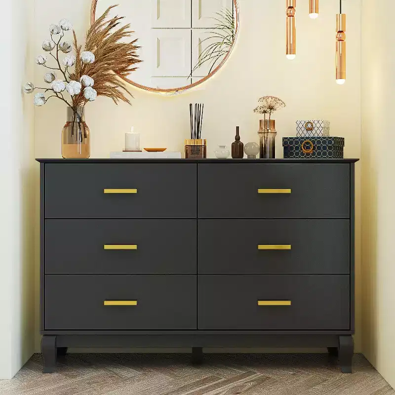 6 Drawer Dresser Modern Design Wooden Legs Drawer Storage Chest