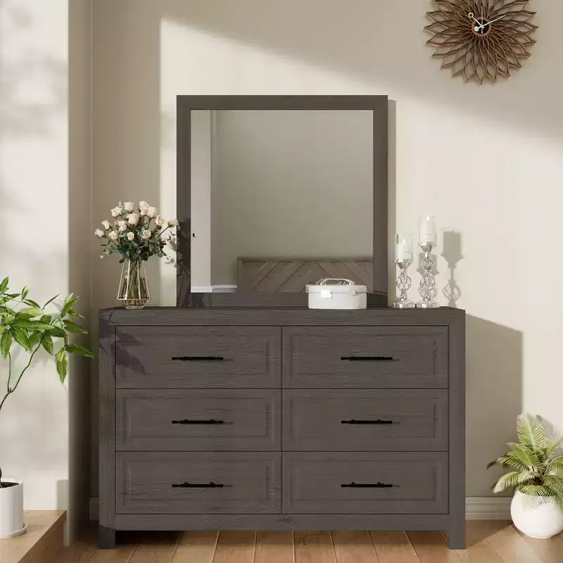 Modern Bedroom Vanity Table with Mirror and 6 Large Drawers