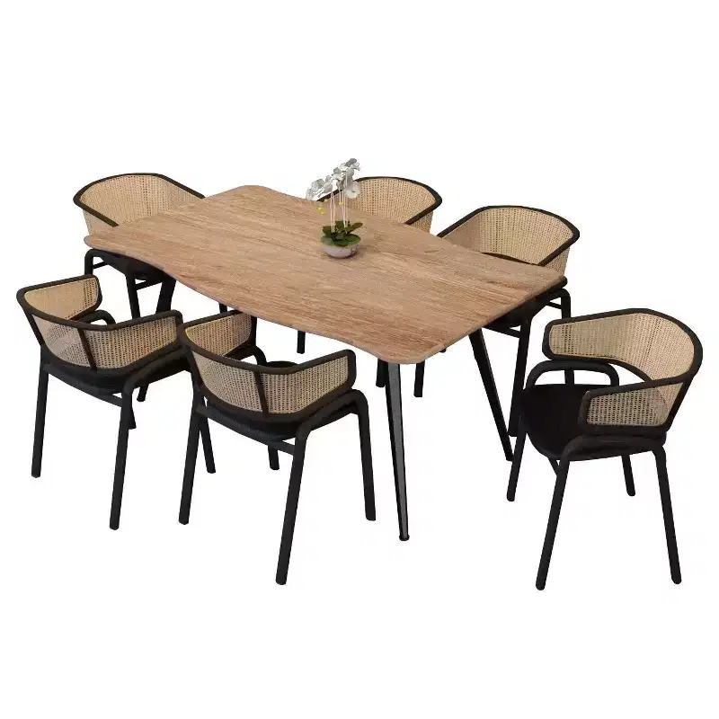 LeisureMod Ravenna 7-pc Dining Set, 63 Rectangular Table and 6 Ervilla Chairs