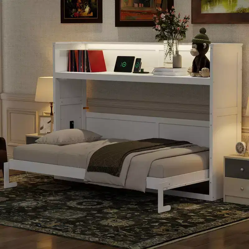 Bed with Desk and USB Charging Station