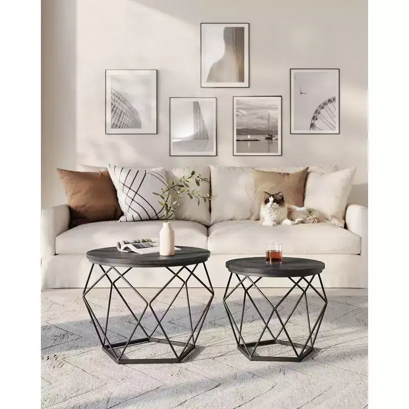 Small Round Coffee Table Set of 2 End Table for Living Room Bedroom Office