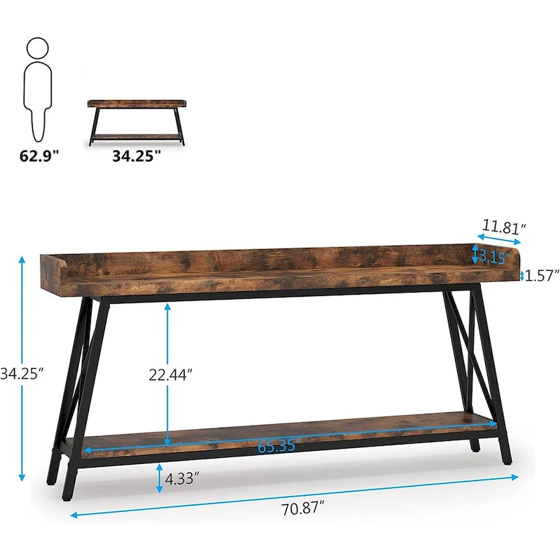 70.9 inch Long Entryway Table, Narrow Sofa Console Table Behind Couch Brown