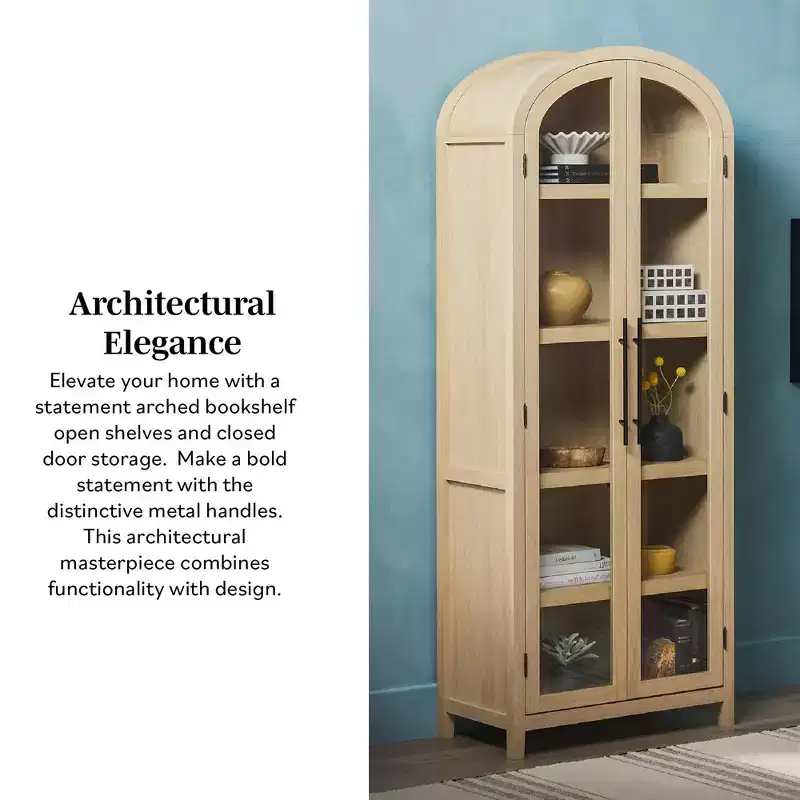 76" 5 Shelf Arched Bookcase Cabinet