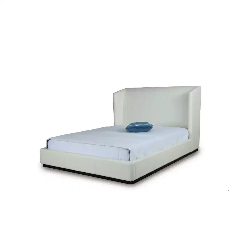 Manhattan Comfort Queen Lenyx Upholstered Bed Cream: Faux Leather, Platform, No Box Spring Needed