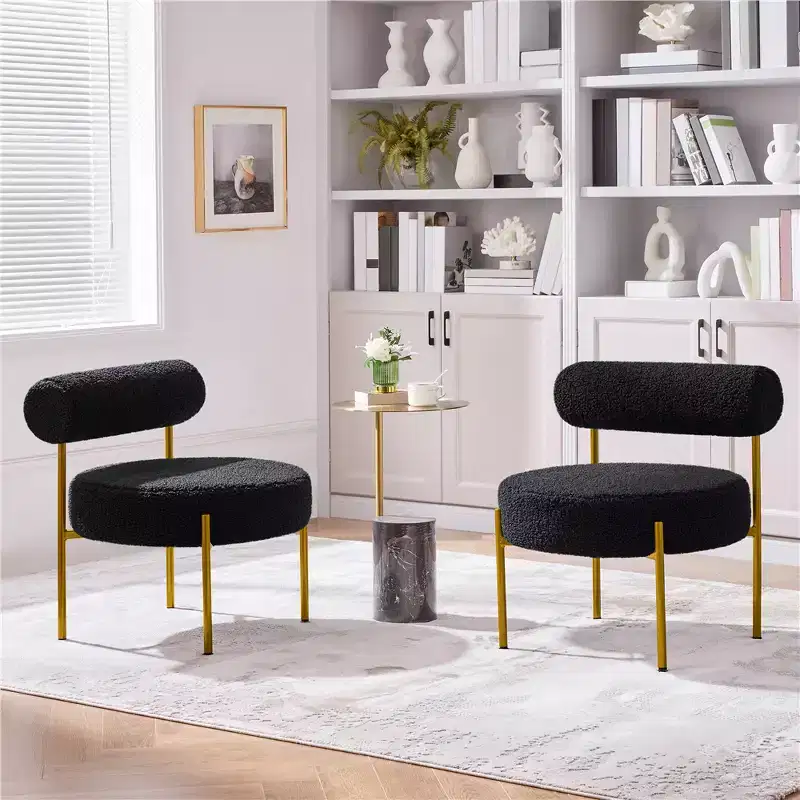 Yaheetech Set of 2 Boucle Fabric Accent Chair with Gold Metal Legs for Living Room, Bedroom, Lounge