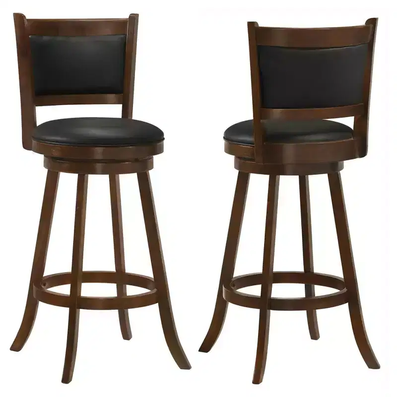 Okak Swivel Bar Stools Set of 2, Modern Counter Height Stools with Chestnut Brown Upholstery and Black Metal Base, Versatile Seating for Kitchen