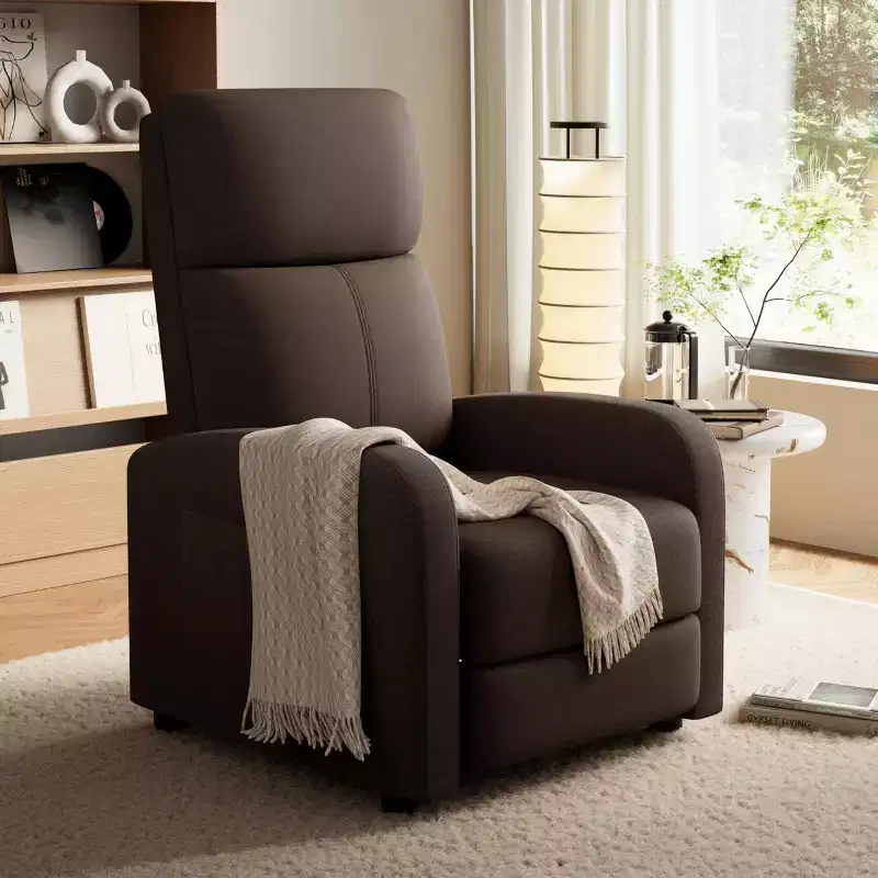 Manual Recliner Chair with Tall Back, Wide Arms and Side Pocket