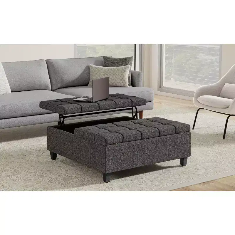 Elliot 40 inch Wide Transitional Large Square Coffee Table Storage Ottoman