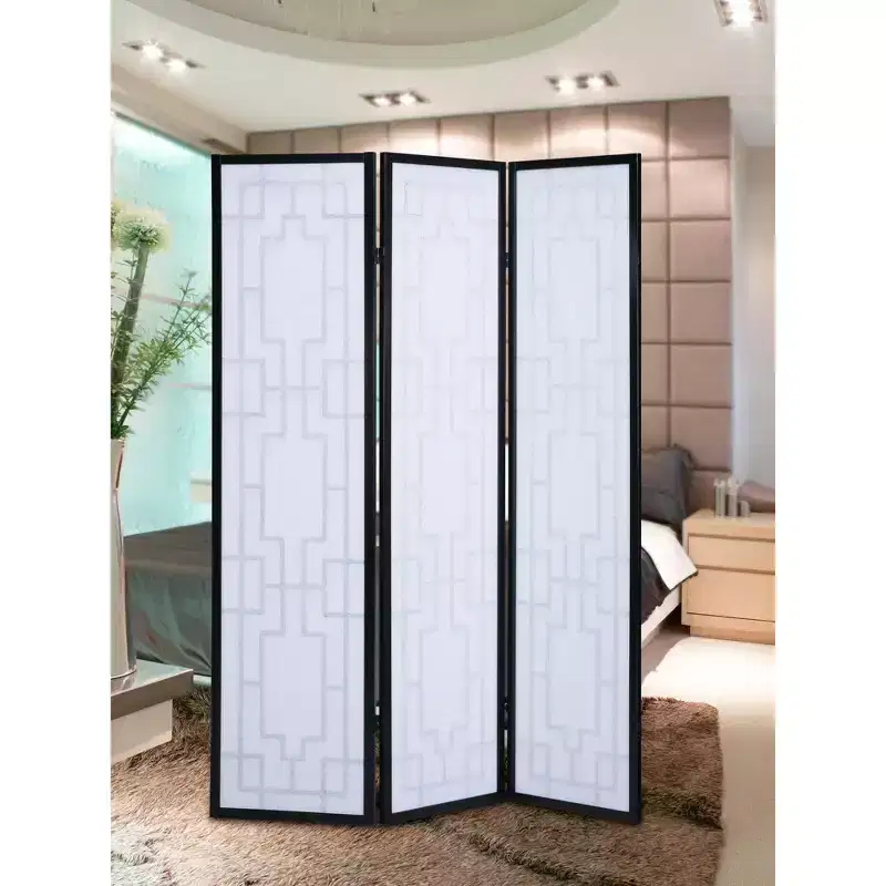 MAYEERTY 3 Panel Room Divider Screen Windopane Design Black for Home