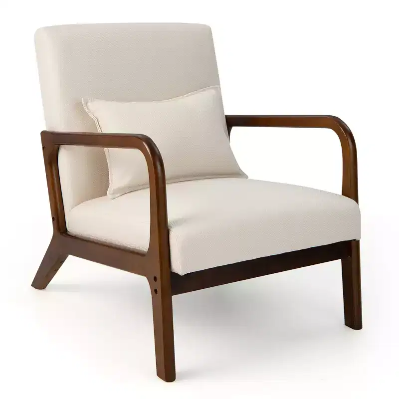 Costway 1PC/2PCS Modern Accent Chair Leisure Armchair with Rubber Wood Frame & Lumbar Pillow Gray/Beige