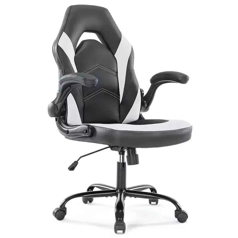 Gaming Chair PU Leather Ergonomic Office Chair Swivel Computer Chair White with Lumbar Support