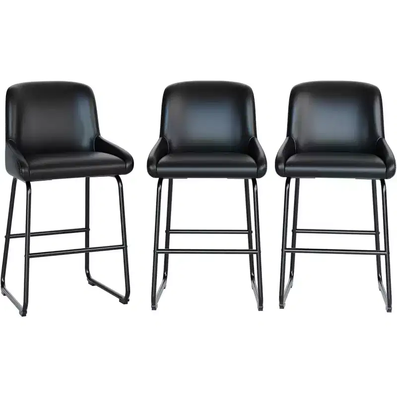 PU Leather Counter Height Bar Stools Set of 3/4,26.5Seat Height,Ergonomic Padded Back & Footrest,Sturdy Metal Frame,Upholstered Armless Bar Chairs