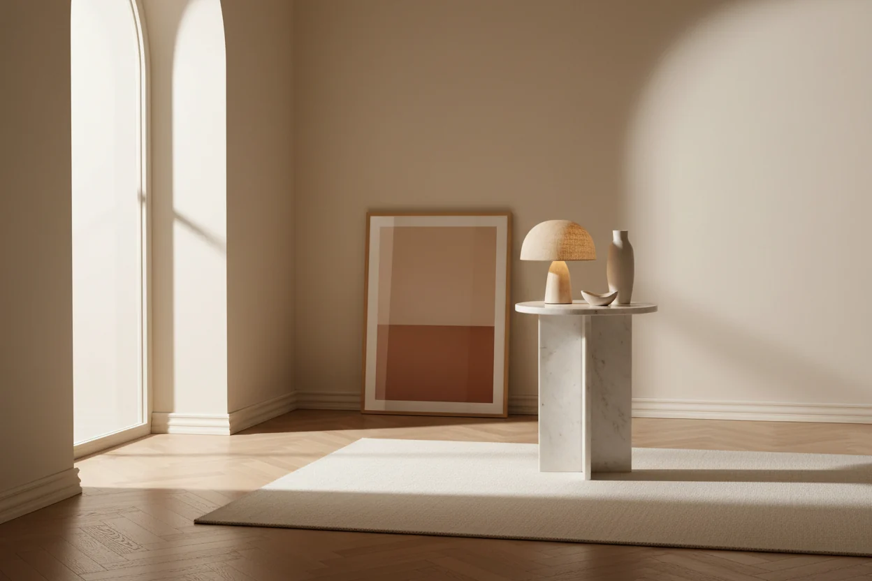 Contemporary Solid Marble Side Table with Round Top & Bold Sculptural Base for Living Room