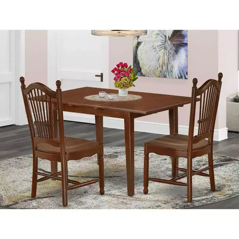 Rectangle Dining Table Set 3pc 48-60 Table w/ Leaf & 2 Wood Chairs - HomeStock