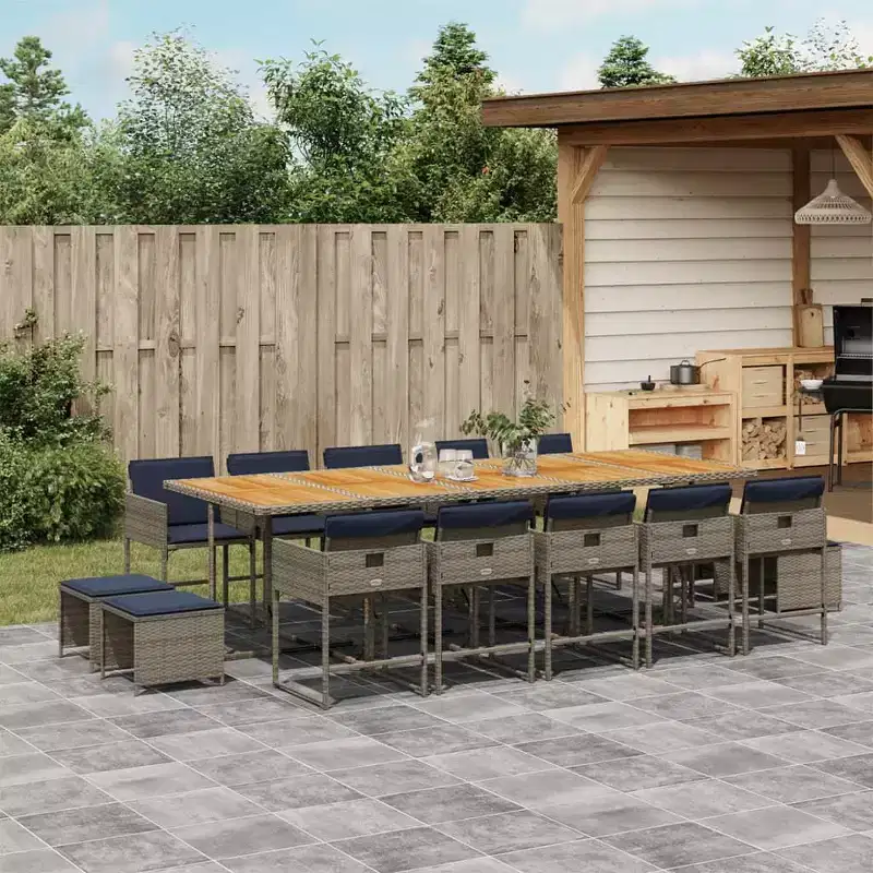 vidaXL Patio Dining Set Set of 14 Gray and brown