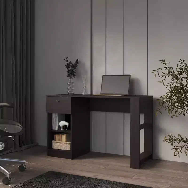 Okak 29.8IN Minimalism Computer Desk, Small Desk with 1 Drawer and 2 Open Shelves, Office Desk for Living Room, Study, Office