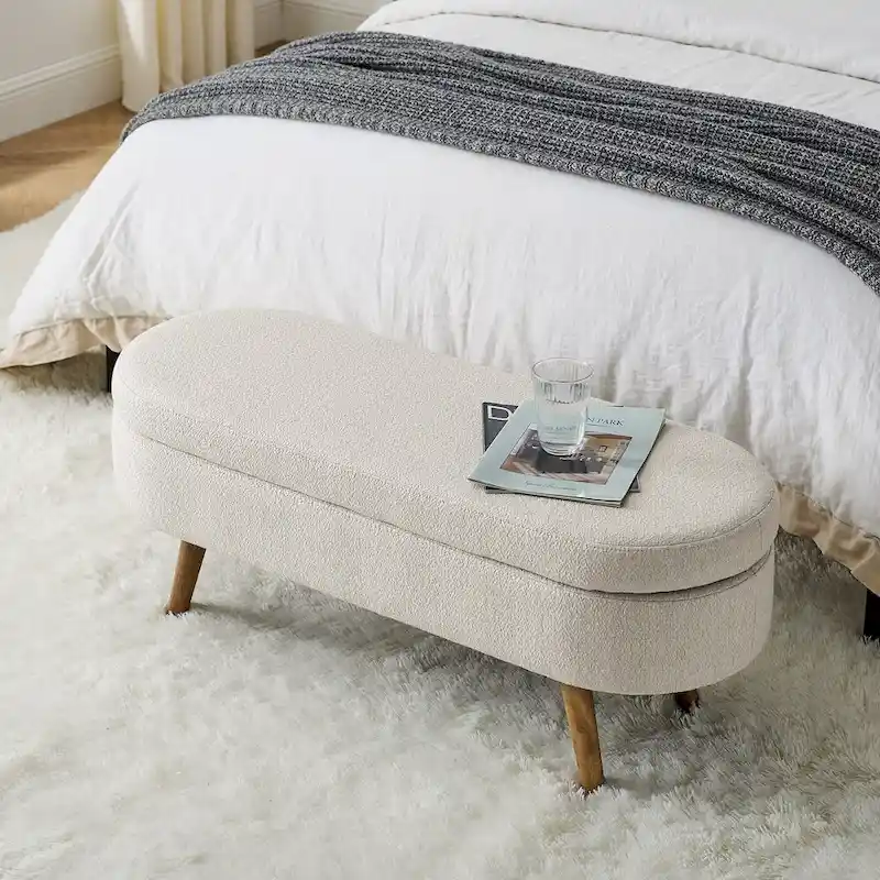 Ottoman Oval Storage Bench Rubber Wood Legs - 43.5Lx16Wx16H