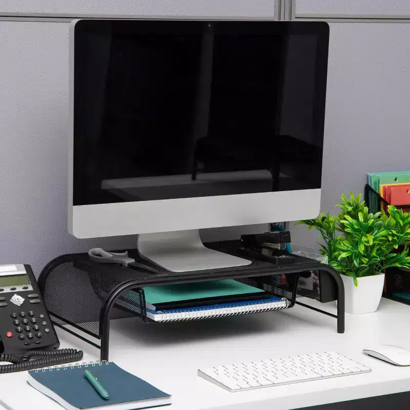 Monitor Stand, Ventilated Laptop Riser, Paper Tray, Office, Metal Mesh, 20"L x 11.5"W x 5.5"H, Black