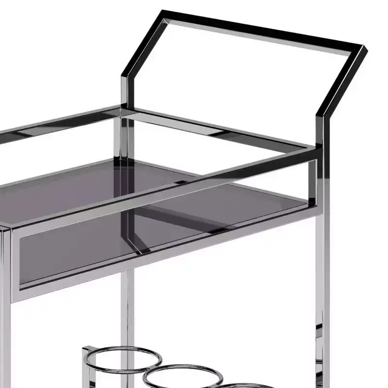 WyndenHall Snell Bar Cart Chrome: Modern Glass & Steel, Fixed Shelf, Indoor Use, 100 lbs Capacity
