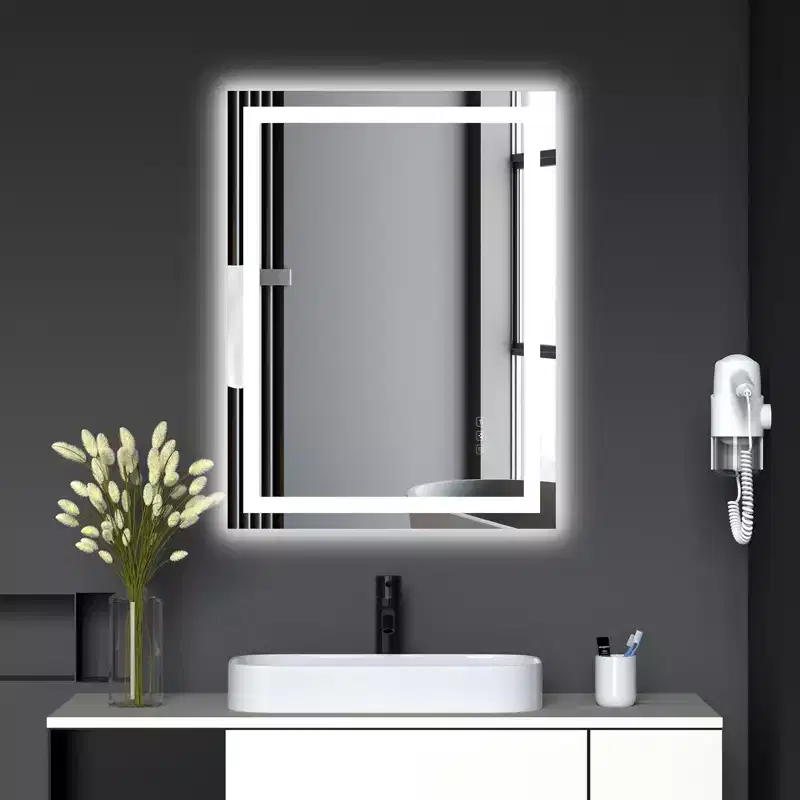 24x32 Inches LED Bathroom Mirror, Dimmable Front and Backlit, 3 Colors, Memory, Anti-Fog Shatter-Proof Light Up Wall Mirror, Horizontal/Vertical