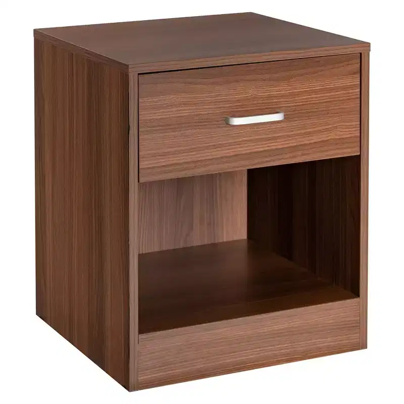 Modern Nightstand with Drawer and Open Shelf Black/Brown