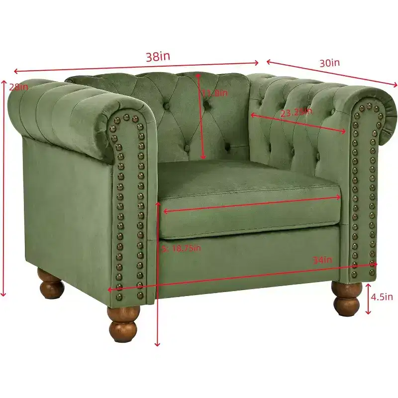 Modern Sofa, Classic Velvet Couch Upholstered Sofa with Nailhead Trim, Roll Arm Settee with Tufted Back for Home Living Room Bedroom Office