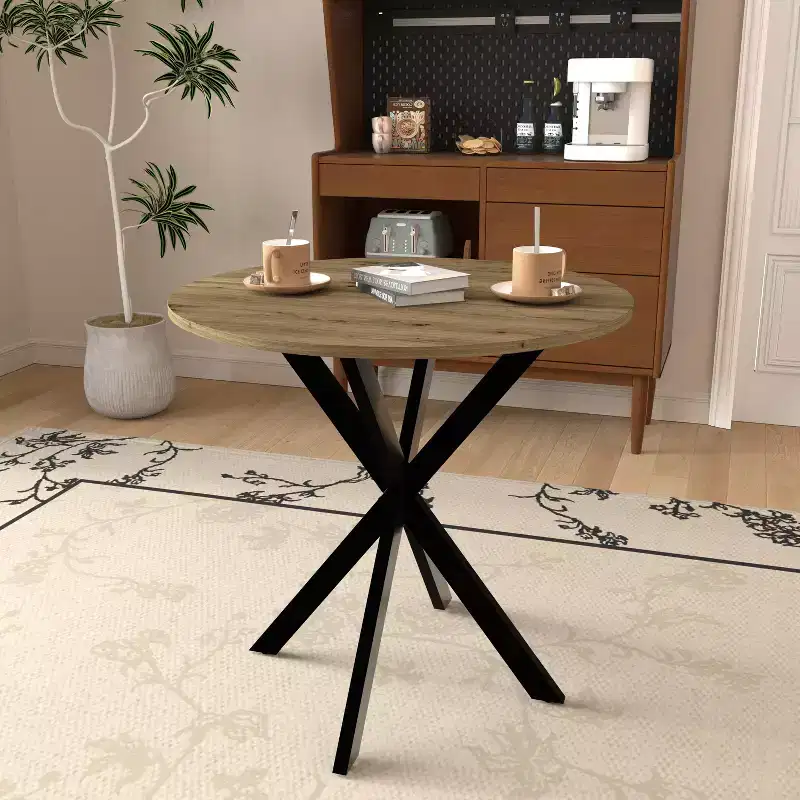 31.5 Inch Round Dining Table, Small Circle Kitchen Table with Metal Black Legs for 2-4 people
