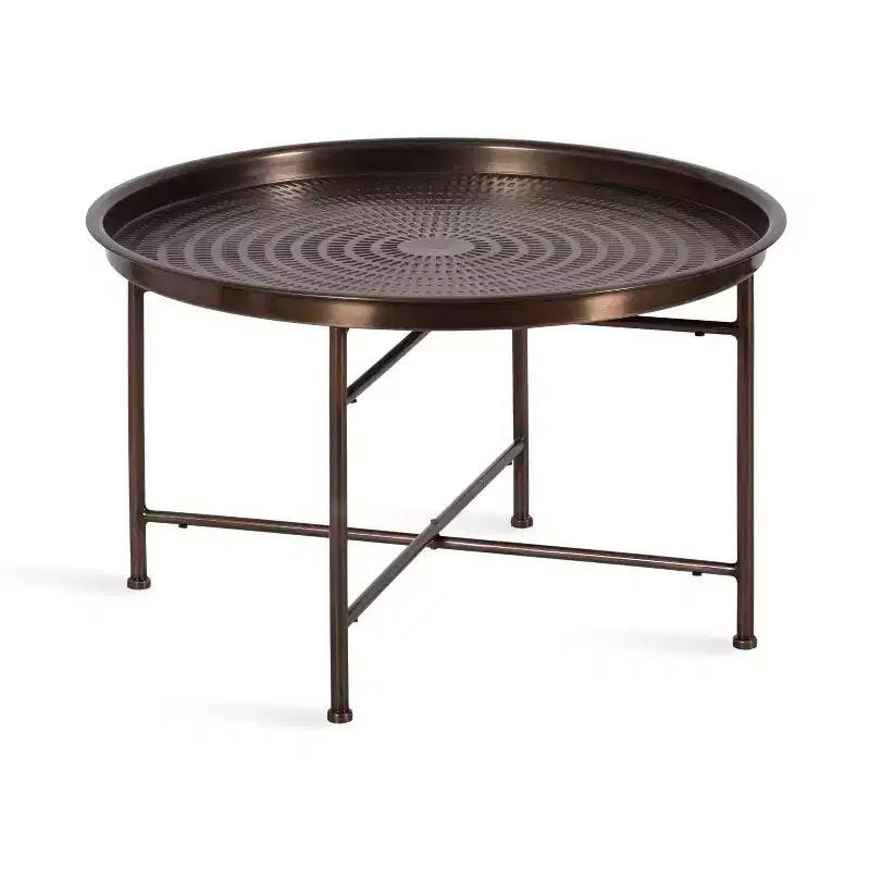 Round Outdoor Metal Coffee Table, 25x25x16, Bronze
