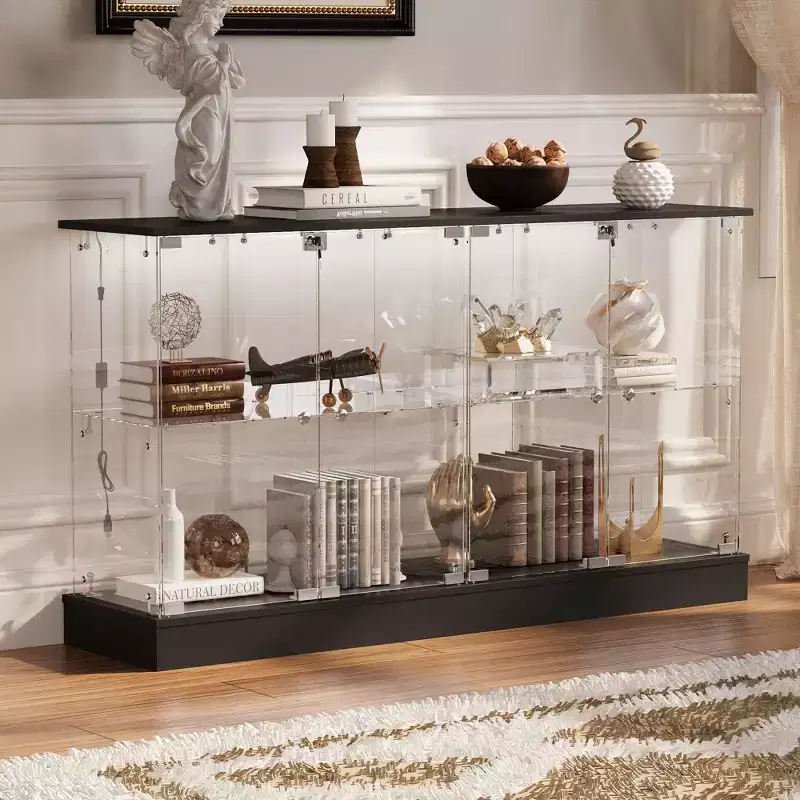 Glass Display Cabinet with 3-Mode LED Lights and Lockable Doors